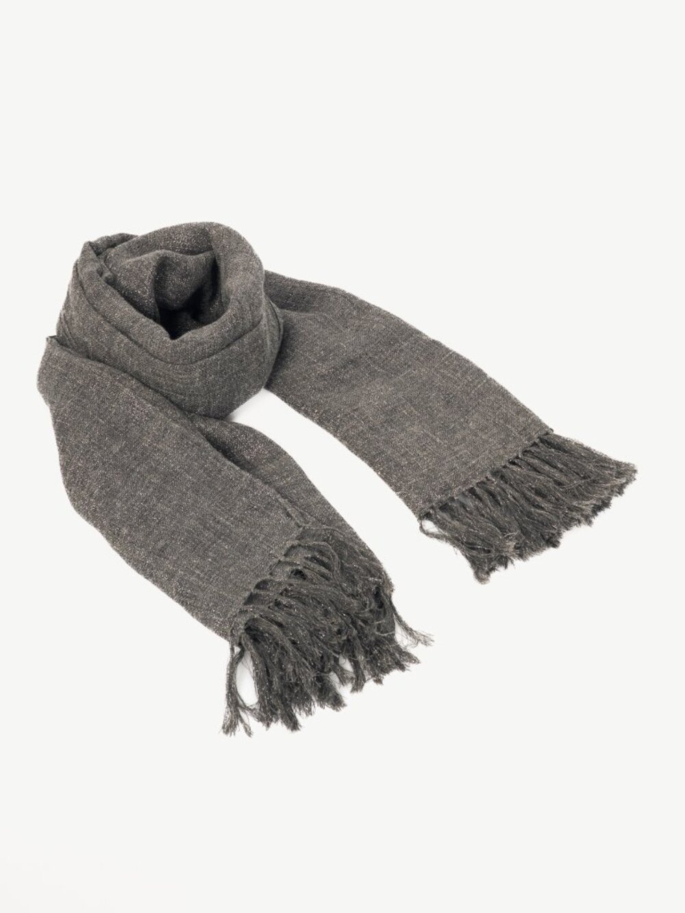 Brunello Cucinelli Metallic Grey Fringe Shawl